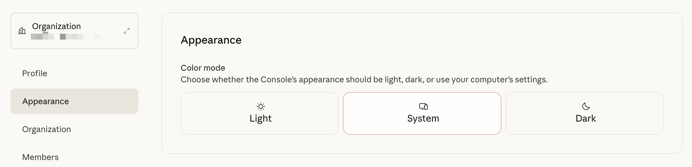 Screenshot — Customizing your Console appearance settings / How to change your Console color mode
