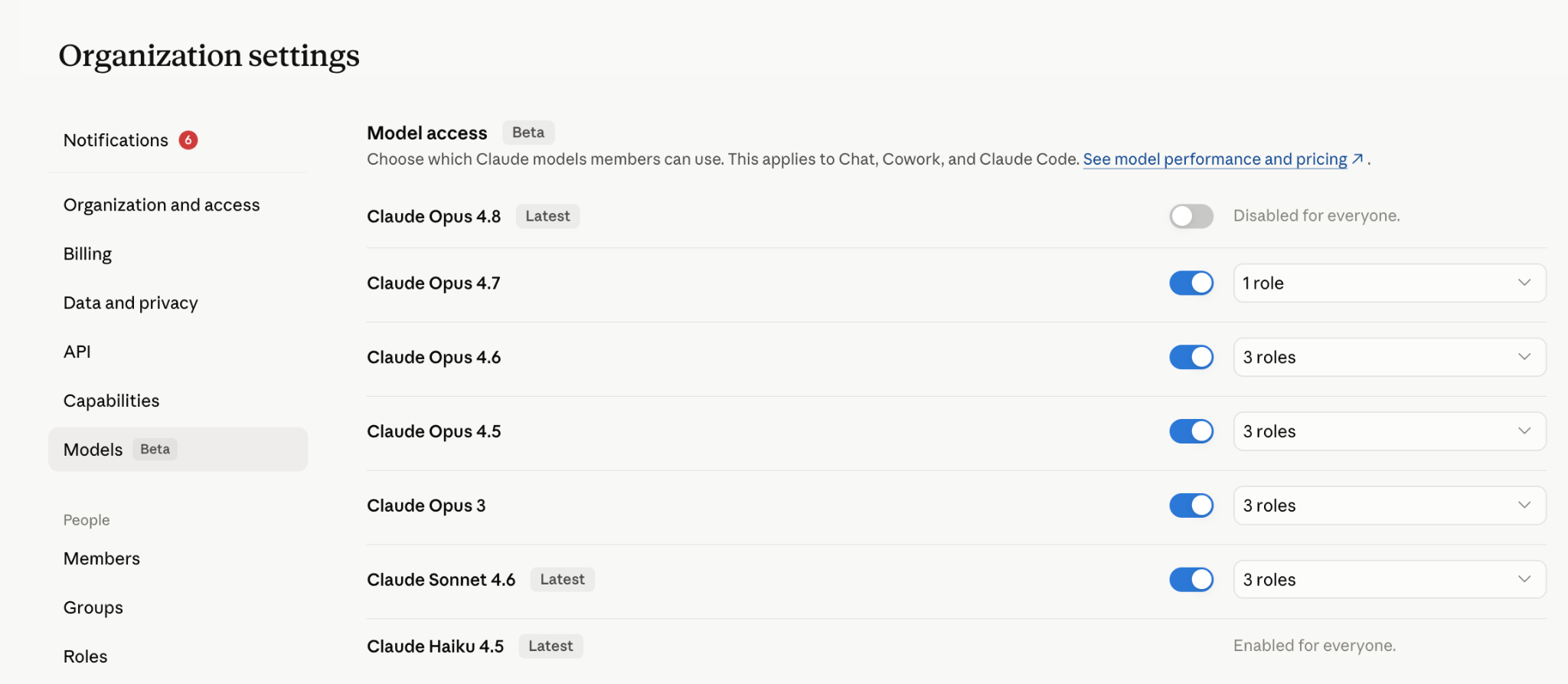 Screenshot — Manage model access for your organization / How model access works