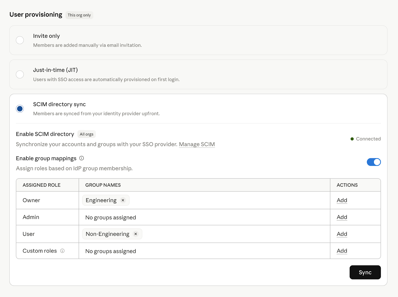 Screenshot — Set up JIT or SCIM provisioning / Step 1: Choose your provisioning mode