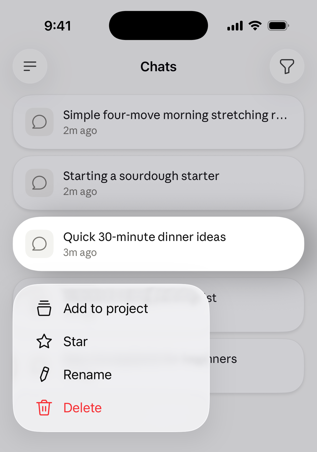 Screenshot — Delete or rename a conversation / Delete or rename a conversation on the web