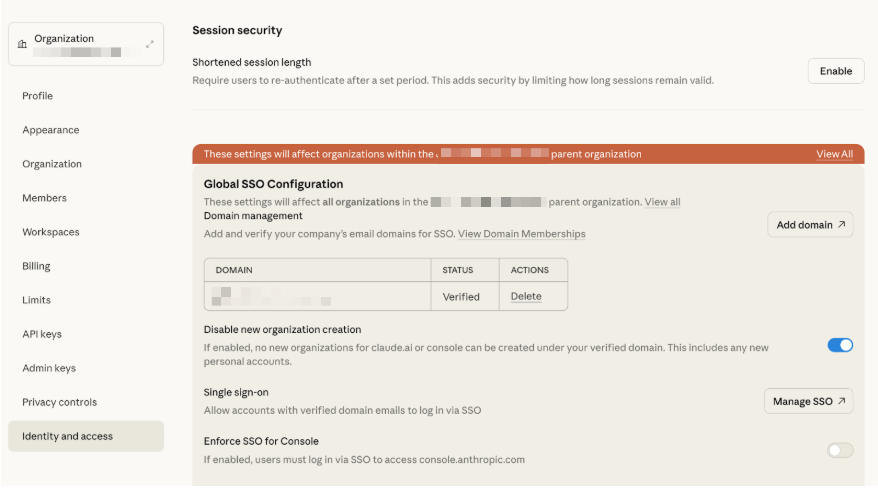 Screenshot — Configuring session security settings / Enabling session length settings (2)