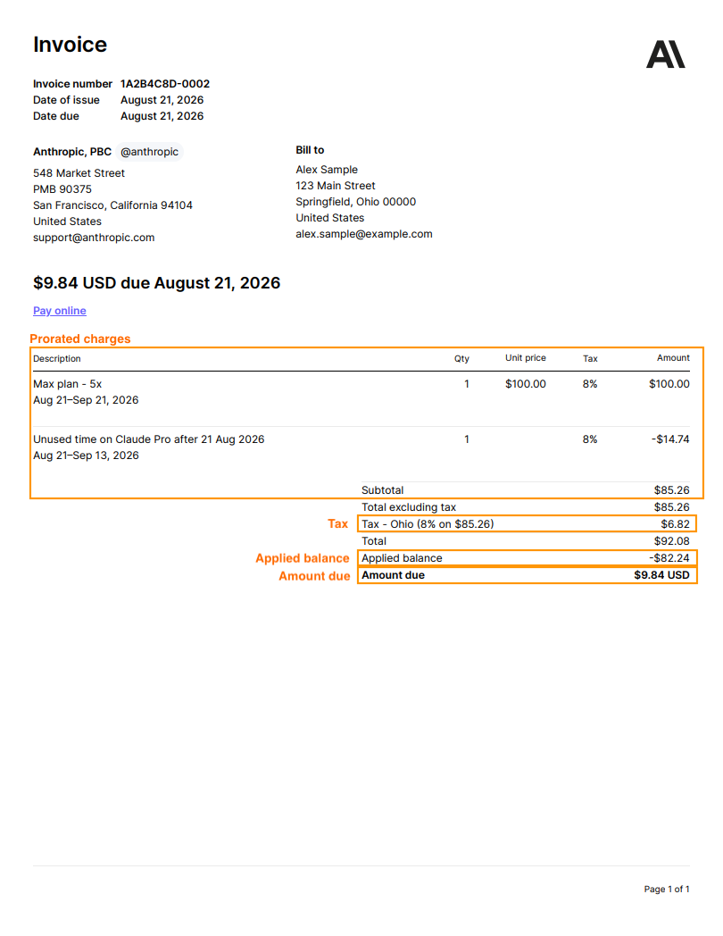 Screenshot — Understanding your Pro or Max plan invoices / Types of invoices you may receive